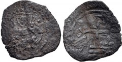 CRUSADERS, Cyprus. Richard. King of England, 1189-1199. Æ Tetarteron (15mm, 0.81 g, 5h). Crowned facing bust, holding [cross-tipped scepter] and globus cruciger; [Є to left of scepter; A to upper left