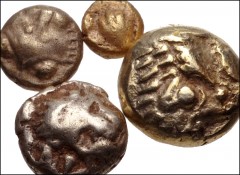 GREEK. Asia Minor. Lot of four (4) EL fractions. Includes: EL Hemihekte – Twelfth Stater (1.14 g) // EL Myshemihekte – Twenty-fourth Stater (0.61 g) // EL Forty-eighth Stater (0.29 g) // EL Ninety-six