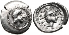 LYCIA, Patara. Circa 410-390 BC. AR Diobol (11mm, 0.97 g, 9h). Male head right; E and caduceus(?) to right; all within pelleted circular border / Draped bust right of Hermes, wearing winged petasos; a