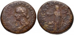 LESBOS, Mytilene. Julia Livilla. AD 18-41/2. Æ (18mm, 6.23 g, 1h). Struck under Gaius (Caligula), AD 37-41. Draped bust left / Caligula standing left, with toga drawn up over head (capite velato), hol