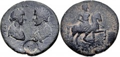 LYDIA, Stratonicaea-Hadrianopolis. Caracalla, with Plautilla. AD 198-217. Æ Medallion (38mm, 30.84 g, 12h). Tib. Kl. Dionysios, magistrate. Struck AD 202-205. Draped busts of Plautilla, wearing stepha