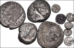 MIXED. Greek to Roman Provincial. Lot of nine (9) Phoenician silver and two (2) Provincial tetradrachms. Includes: Phoenicia, Tyre. AR Shekels. Owl with crook and flail type (2 coins) // Tyre. AR frac