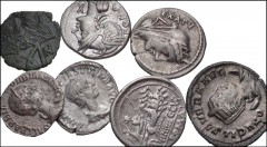 MIXED. Roman Republican to Byzantine. Lot of six (6) Roman silver and one (1) Byzantine bronze. Includes: Roman Republican: AR Denarii of C. Curiatius Trigeminus, C. Fabius C. f. Hadrianus, and L. Fla