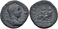 Philip II. AD 247-249. Æ Sestertius (28mm, 16.01 g, 12h). Rome mint, 3rd officina. 11th emission of Philip I, AD 249. Laureate, draped, and cuirassed bust right / Philip I, holding scepter, and Philip