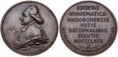 AUSTRIA, Kaisertum Österreich-Ungarn. temp. Franz Josef I. 1867-1916. Æ Medal (26.58 g, 12h). 10th Anniversary (Decennalia) of the Österreichische Numismatische Gesellschaft. By Anton Scharff. Dated 1