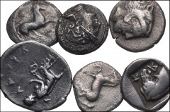 GREEK. Northern Greece. Lot of six (6) AR fractions from Thessaly. Includes: Krannon. Obol. HGC 4, 378 // Larissa. Trihemiobol. HGC 4, 469. Obol. HGC 4, 499 // Pharsalos. Obol. HGC 4, 642 // Skotussa.