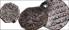 MIXED. Central Asian to Byzantine. Lot of two (2) Byzantine AR and one (1) Indo-Skythian AR Drachm. Includes: Basil II Bulgaroktonos, with Constantine VIII. 976-1025. AR Miliaresion. Constantinople mi