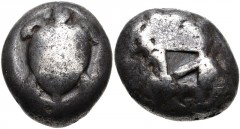 ISLANDS off ATTICA, Aegina. Circa 510-490 BC. AR Stater (15.5mm, 12.09 g). Tortoise with “T-back” form of pellets and “trefoil” collar; c/m: geometric pattern (schematic radiate sun?) within incuse sq