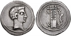 LYCIAN LEAGUE. Augustus. 27 BC-AD 14. AR Drachm (18mm, 3.35 g, 12h). Cragus mint. Struck circa 27-20 BC. Bare head right / Lyre; palm frond to right. Troxell, Lycia 111; RPC I 3307; SNG von Aulock 431