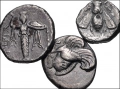 GREEK. Asia Minor. Lot of three (3) silver issues. Includes: Mysia, Pergamon. AR Diobol // Ionia, Klazomenoi. AR Diobol // Ionia, Ephesos. AR Trihemiobol. VF, porous. LOT SOLD AS IS, NO RETURNS. Three