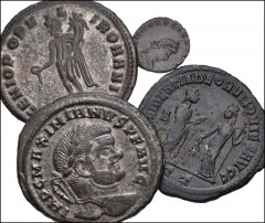 ROMAN. Imperial. Lot of four (4) bronzes. Includes: Maximianus. First reign, AD 286-305. Æ Follis. Rome mint, 6th officina. RIC VI 64b // Maximianus. As Senior Augustus (1st reign), AD 305-307. Ticinu