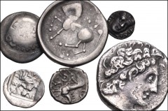 MIXED. Greek to Celtic. Lot of six (6) silver issues. Includes: GREEK: Campania, Phistelia. AR Obol // Thessaly, Larissa. AR Trihemiobol // Ptolemaic Kings. Ptolemy X Alexander I & Kleopatra Berenike.