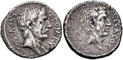 Q. Pompeius Rufus. 54 BC. AR Denarius (18mm, 3.24 g, 10h). Rome mint. Bare head of the consul Q. Pompeius Rufus right / Bare head of Sulla right. Crawford 434/1; Sydenham 908; Pompeia 4. VF, toned, po