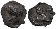 SAMARIA, “Middle Levantine” Series. Circa 375-333 BC. AR Tetartemorion (5.5mm, 0.15 g, 4h). Head left / Forepart of Pegasos right. Cf. Meshorer & Qedar 2 (hemiobol); cf. Sofaer 45 (same). VF, find pat