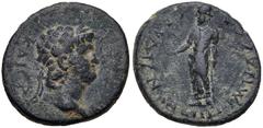 LYDIA, Sardis. Nero. AD 54-68. Æ (17mm, 3.28 g, 12h). Ti. Cl. Mnaseas, strategos(?). Struck circa AD 65. Laureate head right / Zeus standing left, holding eagle and staff. RPC I 3007; BMC 121. VF, dar