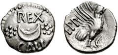 CELTIC, Britain. Atrebates. Eppillus. Circa 10 BC-10 AD. AR Unit (1.21 gm). Estimate $200 CELTIC, Britain. Atrebates. Eppillus. Circa 10 BC-10 AD. AR Unit (1.21 gm). REX CALL, crescent flanked by star