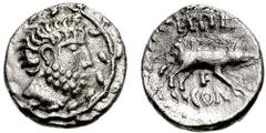 CELTIC, Britain. Atrebates. Eppillus. Circa 10 BC-10 AD. AR Unit (1.03 gm). Estimate $150 CELTIC, Britain. Atrebates. Eppillus. Circa 10 BC-10 AD. AR Unit (1.03 gm). Bearded head right within wreath /