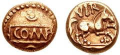CELTIC, Britain. Atrebates. Verica. 10-43 AD. AV Quarter Stater (1.19 gm). Estimate $400 CELTIC, Britain. Atrebates. Verica. 10-43 AD. AV Quarter Stater (1.19 gm). COM F on tablet with pellet-in-ring 