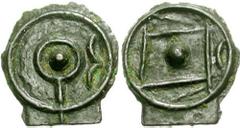 CELTIC, Britain. Cantiaci. Circa 45-35 BC. Potin 14mm (1.02 gm). Estimate $200 CELTIC, Britain. Cantiaci. Circa 45-35 BC. Potin 14mm (1.02 gm). Outline of head right; prominent central pellet / Lines 