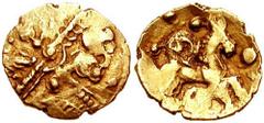 CELTIC, Britain. Trinovantes. Circa 55-45 BC. AV Quarter Stater (1.14 gm). Whaddon Chase Type. Estimate $500 CELTIC, Britain. Trinovantes. Circa 55-45 BC. AV Quarter Stater (1.14 gm). Whaddon Chase Ty