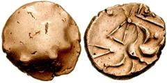CELTIC, Britain. Corieltauvi. Circa 45-10 BC. AV Stater (5.31 gm). Domino-V Type. Estimate $1000 CELTIC, Britain. Corieltauvi. Circa 45-10 BC. AV Stater (5.31 gm). Domino-V Type. Undefined bulge / Cor