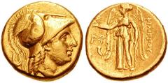KINGS of MACEDON. Philip III. 323-317 BC. AV Stater (8.64 gm). Abydos mint. Struck 319/8 BC. Estimate $1000 KINGS of MACEDON. Philip III. 323-317 BC. AV Stater (8.64 gm). Abydos mint. Struck 319/8 BC.