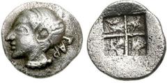 TROAS, Gargara. Circa 500-475 BC. AR Hemiobol (0.54 gm). Estimate $200 TROAS, Gargara. Circa 500-475 BC. AR Hemiobol (0.54 gm). GAR, female head left, hair bound in sakkos / Quadripartite incuse squar