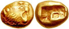 KINGS of LYDIA. Uncertain King. Circa early 6th century BC. EL Third Stater - Trite (4.64 gm). Estimate $500 KINGS of LYDIA. Uncertain King. Circa early 6th century BC. EL Third Stater - Trite (4.64 g