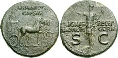 GERMANICUS, father of Gaius (Caligula), brother of Claudius. Died 19 AD. Æ Dupondius (15.51 gm). Rome mint. Struck under Caligula, 37-41 AD. Estimate $500 GERMANICUS, father of Gaius (Caligula), broth