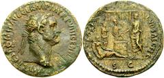 DOMITIAN. 81-96 AD. Æ Dupondius (9.82 gm). Rome mint. Struck 88 AD. Estimate $300 DOMITIAN. 81-96 AD. Æ Dupondius (9.82 gm). Rome mint. Struck 88 AD. Radiate head right / COS XIIII LVD SAEC FEC, Domit