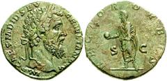 DIDIUS JULIANUS. 193 AD. Æ Sestertius (18.04 gm). Estimate $5000 DIDIUS JULIANUS. 193 AD. Æ Sestertius (18.04 gm). Laureate head right / Julianus standing left, holding globe and roll. RIC III 16a; Wo