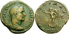 GORDIAN I. 238 AD. Æ Sestertius (18.16 gm). Estimate $1000 GORDIAN I. 238 AD. Æ Sestertius (18.16 gm). Laureate, draped, and cuirassed bust right / Victory advancing left, holding wreath and palm. RIC