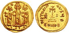 HERACLIUS, with HERACLIUS CONSTANTINE and HERACLONAS. 610-641 AD. AV Solidus (4.38 gm). Constantinople mint. Dated IY 10 (636/7 AD AD). Estimate $200 HERACLIUS, with HERACLIUS CONSTANTINE and HERACLON
