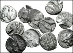 PAPHLAGONIA, Sinope. Lot of eleven AR Drachms. Head of nymph left, hair in a sakkos / Sea-eagle left, grasping dolphin with talons. Coins Fine-VF, all with test cuts. LOT SOLD AS IS. NO RETURNS.