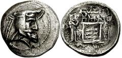KINGS of PERSIS. Autophradates (Vadfradad) I. Early 2nd century BC. AR Tetradrachm (33mm, 16.13 gm). Head right, with moustache, wearing diadem and satrapal cap (kyrbasia) / Fire temple of Ahura-Mazda