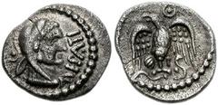 CELTIC, Britain. Catuvellauni & Trinovantes. Epaticcus. Circa 35-43 AD. AR Unit (13mm, 1.26 gm). Head of Hercules right; EPATI before / Eagle facing with spread wings, holding snake in talons; pellet-