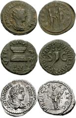 ROMAN IMPERIAL. 1st-3rd Century Lot of three AR and Æ. Lot includes the following: AUGUSTUS. Æ Quadrans. Pulcher, Taurus, and Regulus, moneyers. RIC I 425 // CARACALLA. AR Denarius. Felicitas. RSC 64 