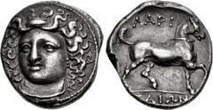 THESSALY, Larissa. Circa 356-342 BC. AR Stater (21mm, 11.67 g, 1h). Head of the nymph Larissa facing slightly left, hair in ampyx, wearing necklace / Bridled horse prancing right; ΛAPI-ΣAIΩN around. L