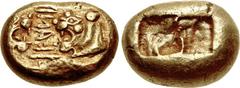 KINGS of LYDIA. temp. Ardys – Alyattes. Circa 630s-564/53 BC. EL Trite – Third Stater (13.5mm, 4.76 g). Sardes mint. Confronted lion heads; KUKALIṂ (in Lydian, retrograde) between / Two square punches