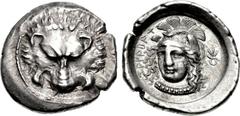 DYNASTS of LYCIA. Vekhssere II. Circa 410/00-390/80 BC. AR Third Stater (17.5mm, 3.16 g, 12h). Zagaba mint. Lion scalp facing / Head of Athena facing slightly left, wearing triple-crested Attic helmet