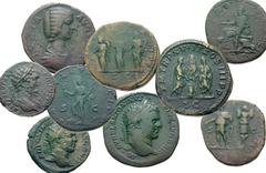 Collection of 29 Roman bronze coins of the Severans. AD 193-218. . Includes the following: 8 Æ sestertii of Septimius Severus, 1 Æ dupondius of Septimius Severus, 3 Æ asses of Septimius Severus, 3 Æ s