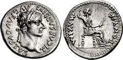 Tiberius. AD 14-37. AR Denarius (19mm, 3.68 g, 1h). “Tribute Penny” type. Lugdunum (Lyon) mint. Group 6, AD 36-37. TI CΛESΛR DIVI ΛVG F ΛVGVSTVS, laureate head right; long, parallel ribbons / PONTIF M