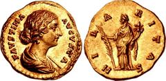 Faustina Junior. Augusta, AD 147-175. AV Aureus (20mm, 7.26 g, 12h). Rome mint. Struck under Marcus Aurelius, AD 161-164. FΛVSTINΛ ΛVGVSTΛ, draped bust right, hair waved and fastened in bun on back of