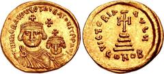Heraclius, with Heraclius Constantine. 610-641. AV Solidus (20mm, 4.40 g, 6h). Constantinople mint. Struck 613-circa 616. ∂∂ NN ҺЄRACLIЧS ЄT ҺЄRA CONST P P AVC, crowned and draped facing busts of Hera
