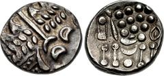 CELTIC, Durotriges. Uninscribed. Circa 65 BC-AD 45. Pale AV Stater (19mm, 5.43 g, 8h). Cranborne Chase (Durotrigan E) type. Head of Apollo right, devolved to wreath and crescents / Disjointed horse le