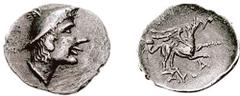 CENTRAL ITALY (LATIUM), Alba Fucens. Circa 280-275 BC. AR Diobol (1.18 gm, 6h). Estimate $1500 CENTRAL ITALY (LATIUM), Alba Fucens. Circa 280-275 BC. AR Diobol (1.18 gm, 6h). Head of Hermes right wear