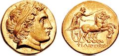 KINGS of MACEDON. Philip II. 359-336 BC. AV Stater (8.65 gm, 11h). Kolophon mint. Struck under Philip III, circa 323-319 BC. Estimate $5000  KINGS of MACEDON. Philip II. 359-336 BC. AV Stater (8.65 gm