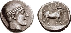 THRACE, Ainos. Circa 474/3-449/8 BC. AR Tetradrachm (15.95 gm, 8h). Struck circa 455/4-453/2 BC. Estimate $7500 THRACE, Ainos. Circa 474/3-449/8 BC. AR Tetradrachm (15.95 gm, 8h). Struck circa 455/4-4