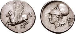 CORINTHIA, Corinth. Circa 345-307 BC. AR Stater (8.63 gm, 3h). Estimate $500 CORINTHIA, Corinth. Circa 345-307 BC. AR Stater (8.63 gm, 3h). Pegasos flying left, K below / Head of Athena left, wearing 