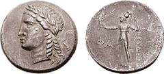 LYCIA, Phaselis. After 168 BC. AR Tetradrachm (16.15 gm, 12h). Erymneus, magistrate. Estimate $5000  LYCIA, Phaselis. After 168 BC. AR Tetradrachm (16.15 gm, 12h). Erymneus, magistrate. Laureate head 